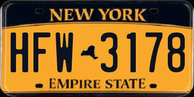 NY license plate HFW3178