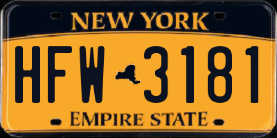 NY license plate HFW3181