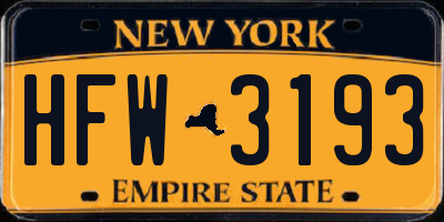 NY license plate HFW3193