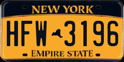 NY license plate HFW3196