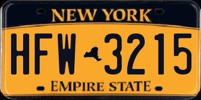 NY license plate HFW3215