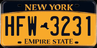 NY license plate HFW3231