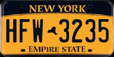 NY license plate HFW3235