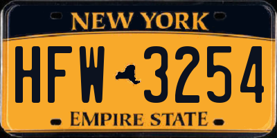 NY license plate HFW3254