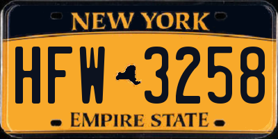 NY license plate HFW3258