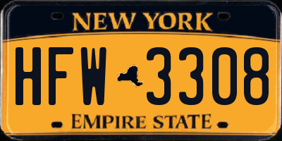 NY license plate HFW3308