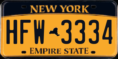 NY license plate HFW3334