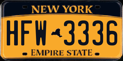 NY license plate HFW3336