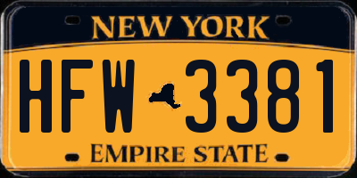 NY license plate HFW3381
