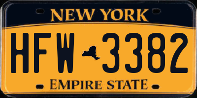 NY license plate HFW3382