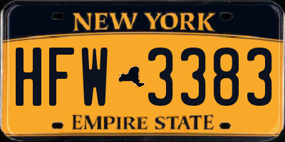 NY license plate HFW3383