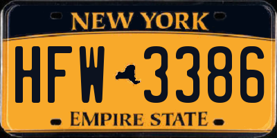 NY license plate HFW3386
