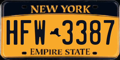 NY license plate HFW3387
