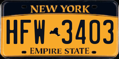 NY license plate HFW3403