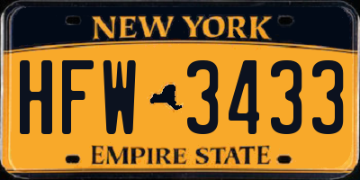 NY license plate HFW3433