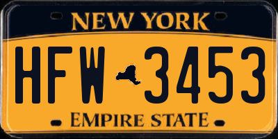 NY license plate HFW3453