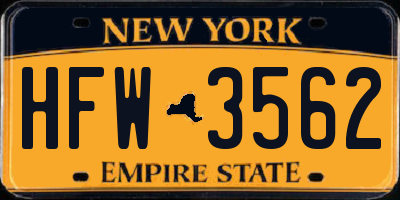 NY license plate HFW3562