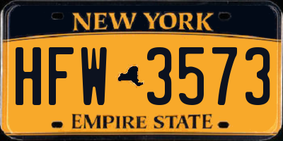NY license plate HFW3573