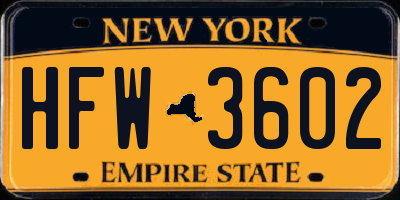 NY license plate HFW3602