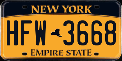 NY license plate HFW3668