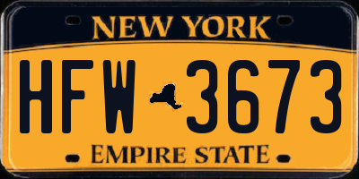 NY license plate HFW3673