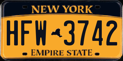 NY license plate HFW3742