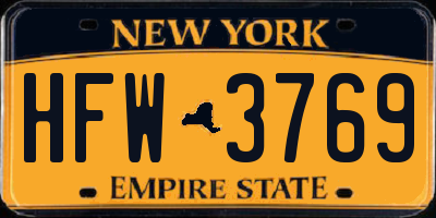 NY license plate HFW3769