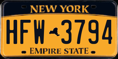 NY license plate HFW3794