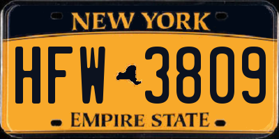NY license plate HFW3809
