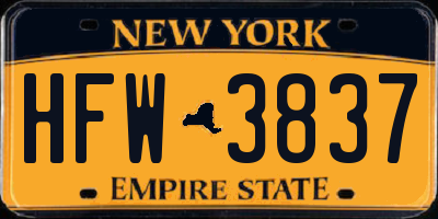 NY license plate HFW3837