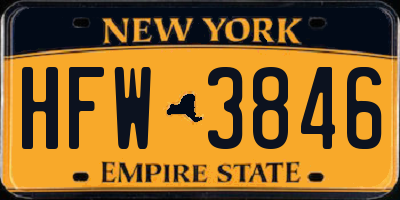 NY license plate HFW3846