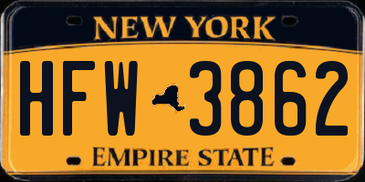NY license plate HFW3862