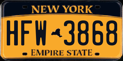 NY license plate HFW3868