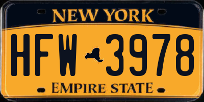 NY license plate HFW3978