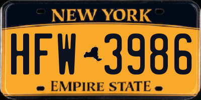 NY license plate HFW3986