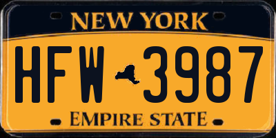 NY license plate HFW3987