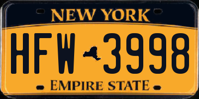 NY license plate HFW3998
