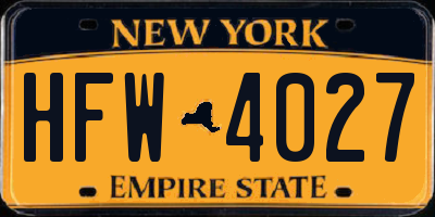 NY license plate HFW4027