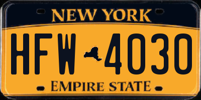 NY license plate HFW4030