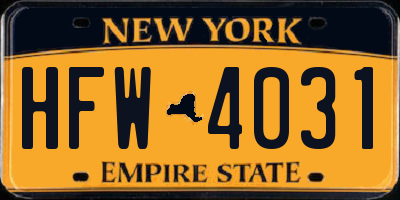 NY license plate HFW4031