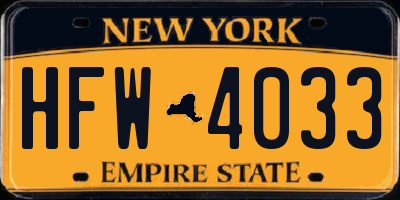 NY license plate HFW4033