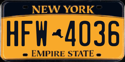 NY license plate HFW4036