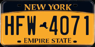 NY license plate HFW4071