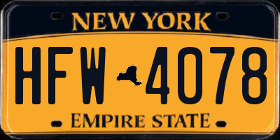 NY license plate HFW4078