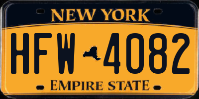 NY license plate HFW4082