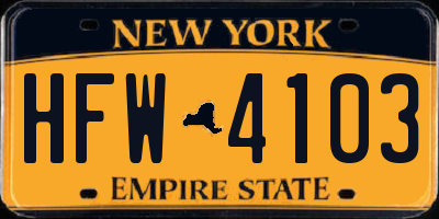 NY license plate HFW4103