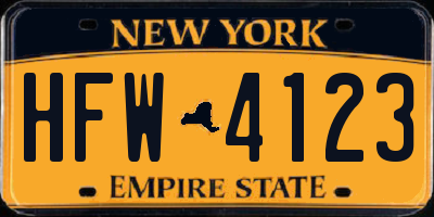 NY license plate HFW4123