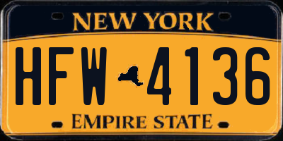 NY license plate HFW4136