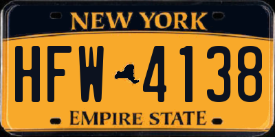 NY license plate HFW4138