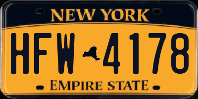 NY license plate HFW4178